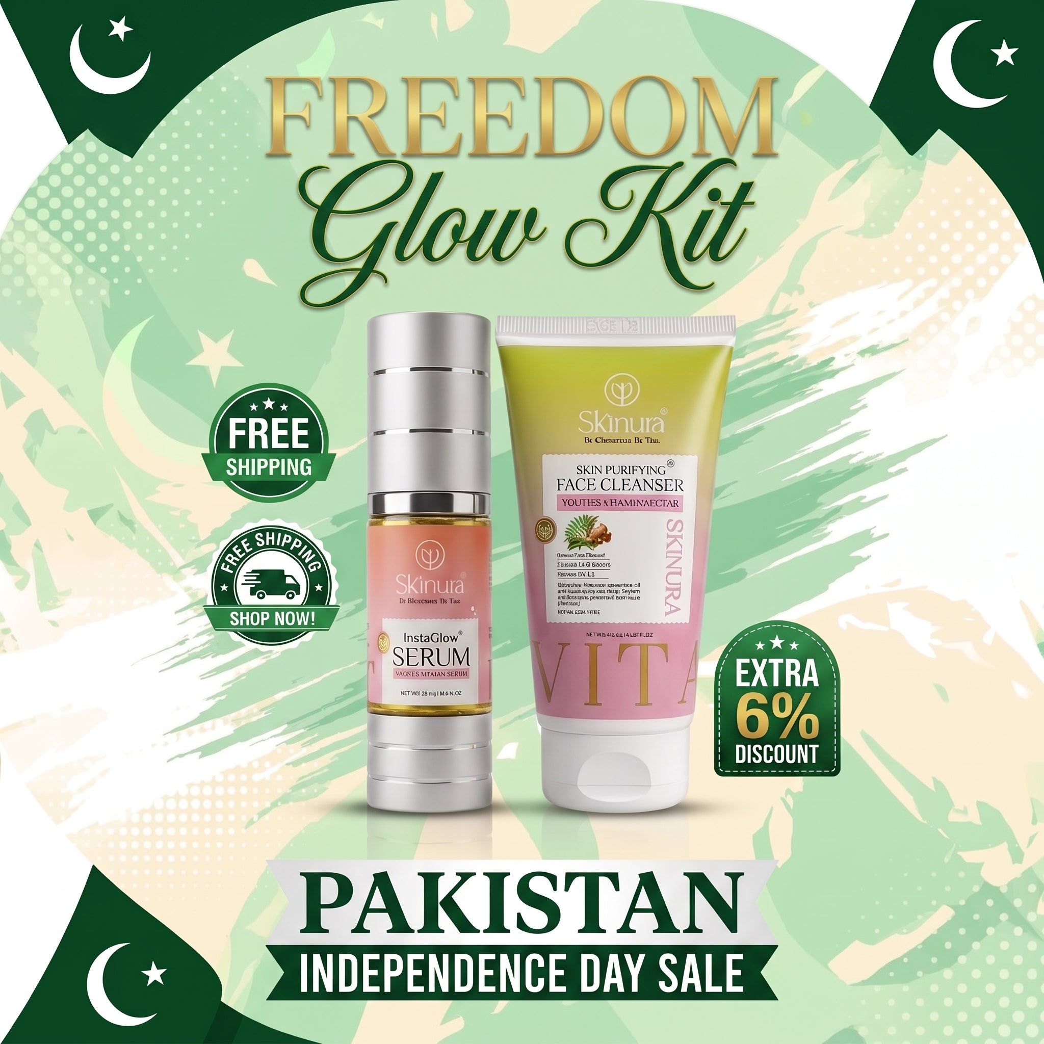 Skinura Azadi Glow Kit | Face Cleanser + Insta Glow Serum | Extra 6% OFF with Code AZADIGLOW